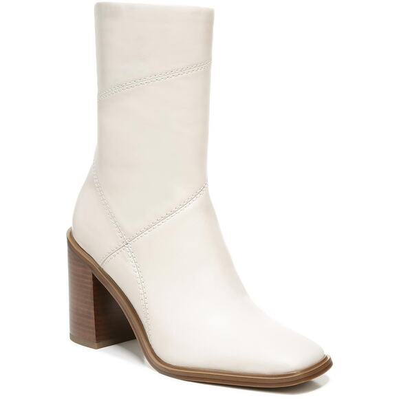 Franco Sarto Stormy Bootie Heeled Ankle Boot Cream Ivory Zip Up Size 9 - Picture 2 of 13